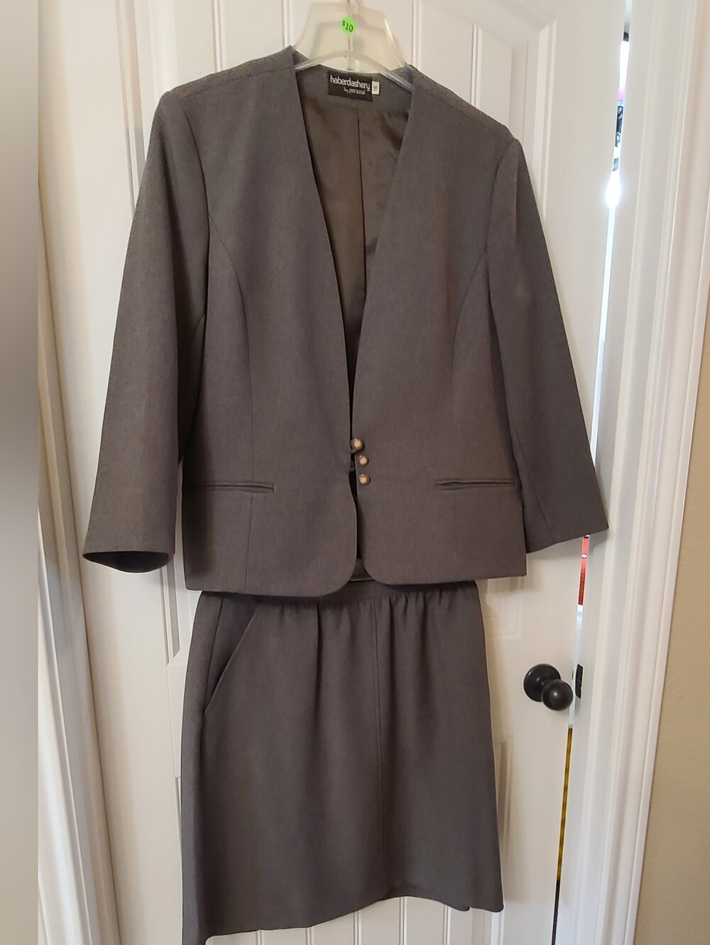 Women's Taupe/Gray Skirt Suit - Two-Piece Blazer & Skirt